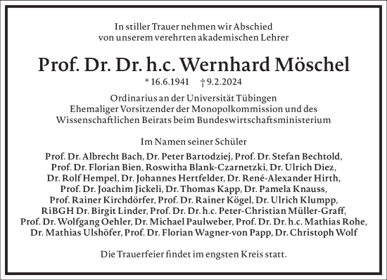 Traueranzeige von Wernhard Möschel von Frankfurter Allgemeine Zeitung
