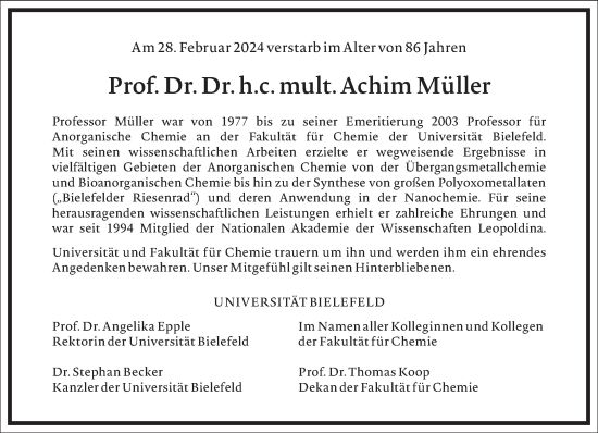 Traueranzeige von Achim Müller von Frankfurter Allgemeine Zeitung