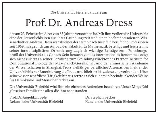 Traueranzeige von Andreas Dress von Frankfurter Allgemeine Zeitung