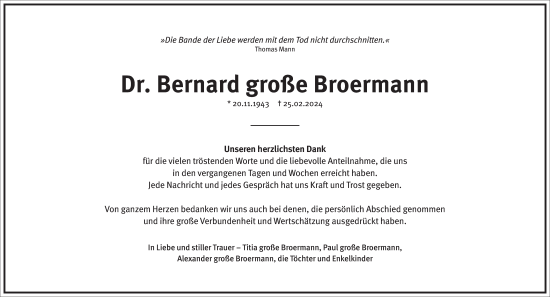 Traueranzeige von Bernard große Broermann von Frankfurter Allgemeine Zeitung