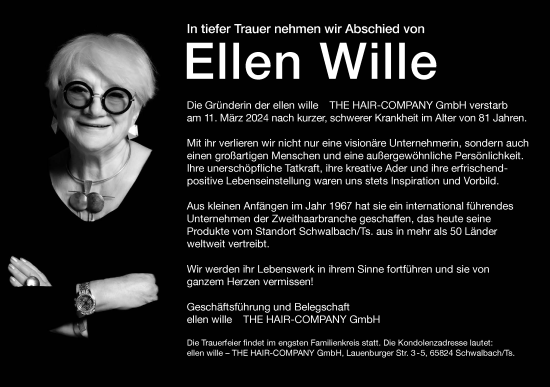 Traueranzeige von Ellen Wille von Frankfurter Allgemeine Zeitung