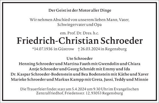 Traueranzeige von Friedrich-Christian Schroeder von Frankfurter Allgemeine Zeitung