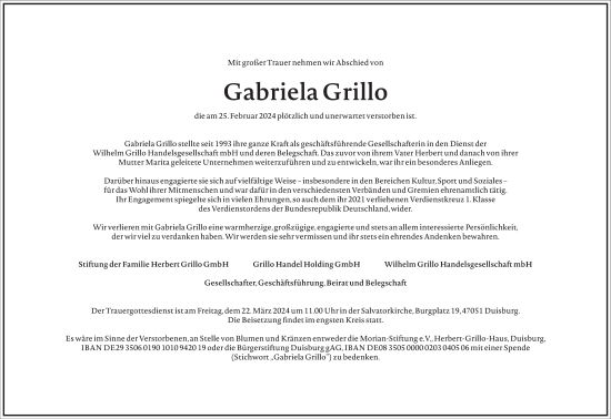 Traueranzeige von Gabriela Grillo von Frankfurter Allgemeine Zeitung