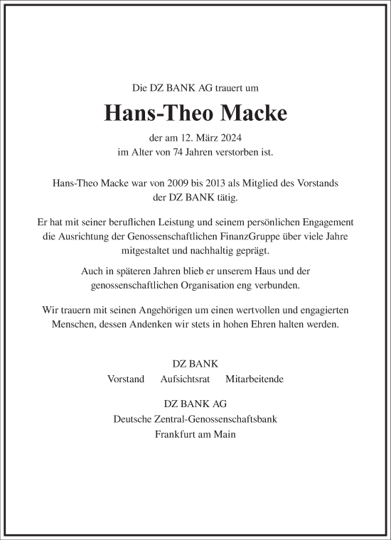 Traueranzeige von Hans-Theo Macke von Frankfurter Allgemeine Zeitung