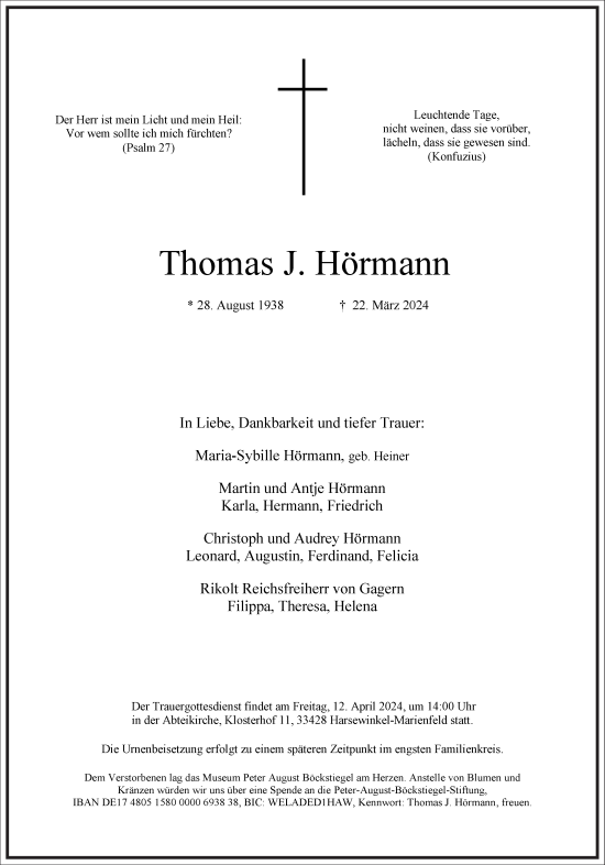 Traueranzeige von Thomas J. Hörmann von Frankfurter Allgemeine Zeitung