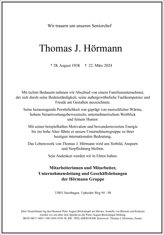 Traueranzeige von Thomas J. Hörmann von Frankfurter Allgemeine Zeitung