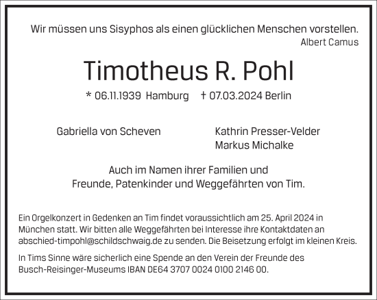 Traueranzeige von Timotheus R. Pohl von Frankfurter Allgemeine Zeitung