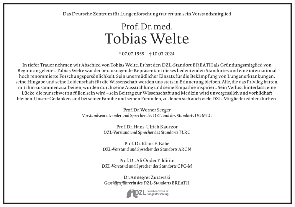  Traueranzeige für Tobias Welte vom 16.03.2024 aus Frankfurter Allgemeine Zeitung