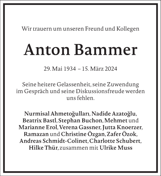 Traueranzeige von Anton Bammer von Frankfurter Allgemeine Zeitung