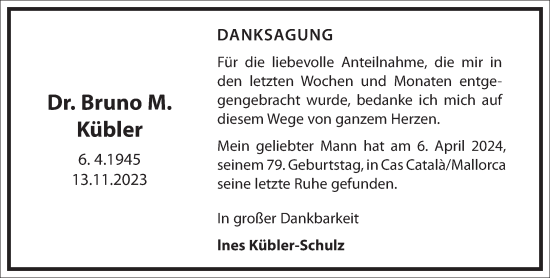 Traueranzeige von Bruno M. Kübler von Frankfurter Allgemeine Zeitung