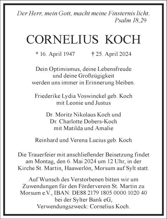 Traueranzeige von Cornelius Koch von Frankfurter Allgemeine Zeitung