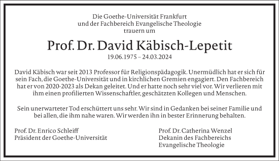 Traueranzeige von David Käbisch-Lepetit von Frankfurter Allgemeine Zeitung