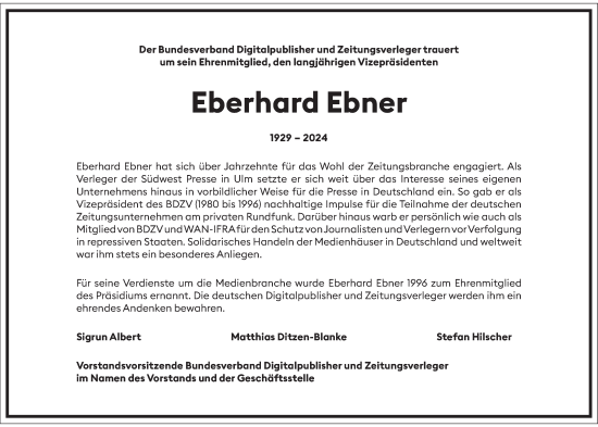 Traueranzeige von Eberhard Ebner von Frankfurter Allgemeine Zeitung