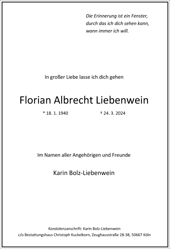 Traueranzeige von Florian Albrecht Liebenwein von Frankfurter Allgemeine Zeitung