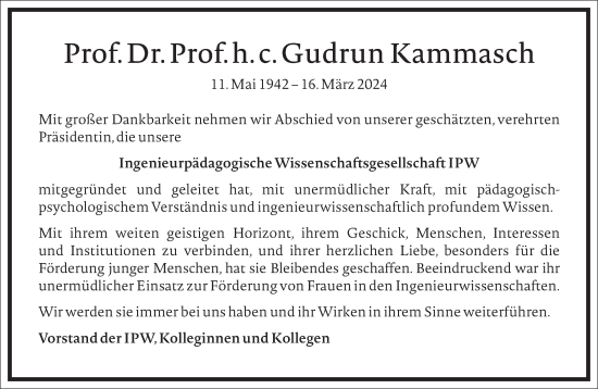 Traueranzeige von Gudrun Kammasch von Frankfurter Allgemeine Zeitung