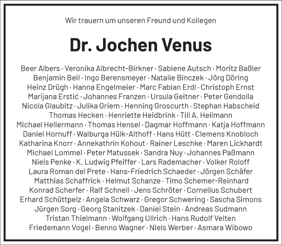 Traueranzeige von Jochen Venus von Frankfurter Allgemeine Zeitung