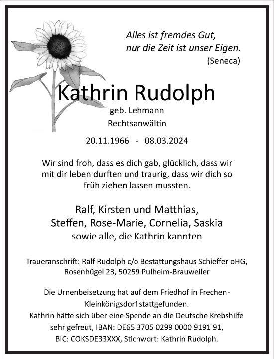 Traueranzeige von Kathrin Rudolph von Frankfurter Allgemeine Zeitung