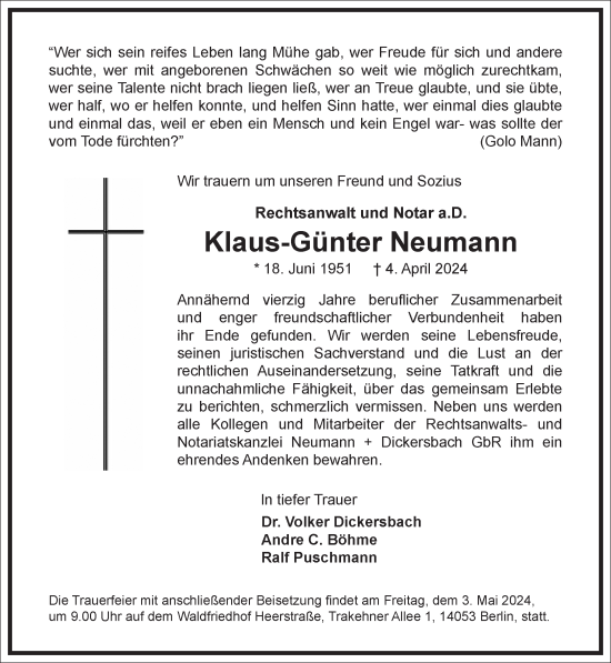 Traueranzeige von Klaus-Günter Neumann von Frankfurter Allgemeine Zeitung