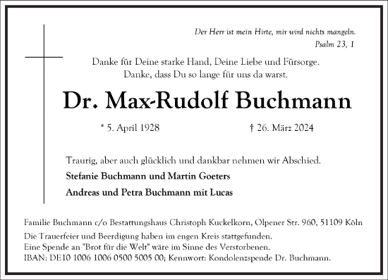 Traueranzeige von Max-Rudolf Buchmann von Frankfurter Allgemeine Zeitung