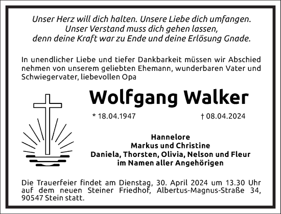 Traueranzeige von Wolfgang Walker von Frankfurter Allgemeine Zeitung