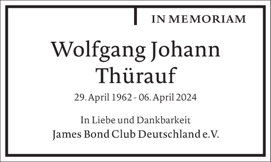 Traueranzeige von Wolfgang Johann Thürauf von Frankfurter Allgemeine Zeitung