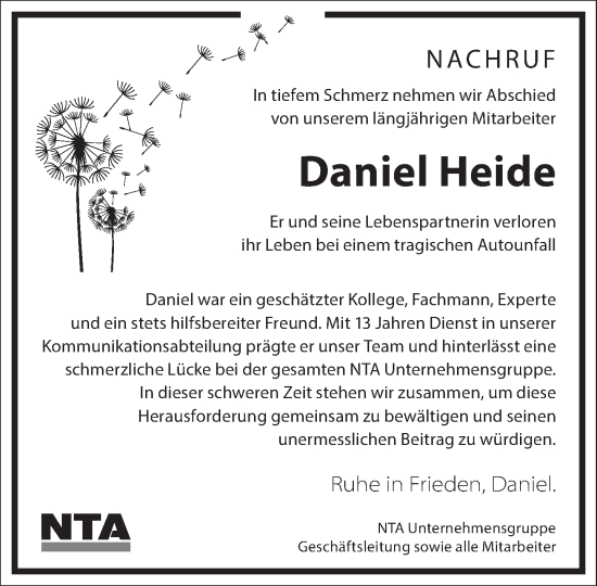 Traueranzeige von Daniel Heide von Frankfurter Allgemeine Zeitung