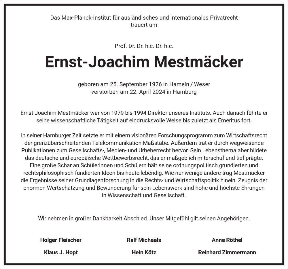  Traueranzeige für Ernst-Joachim Mestmäcker vom 04.05.2024 aus Frankfurter Allgemeine Zeitung