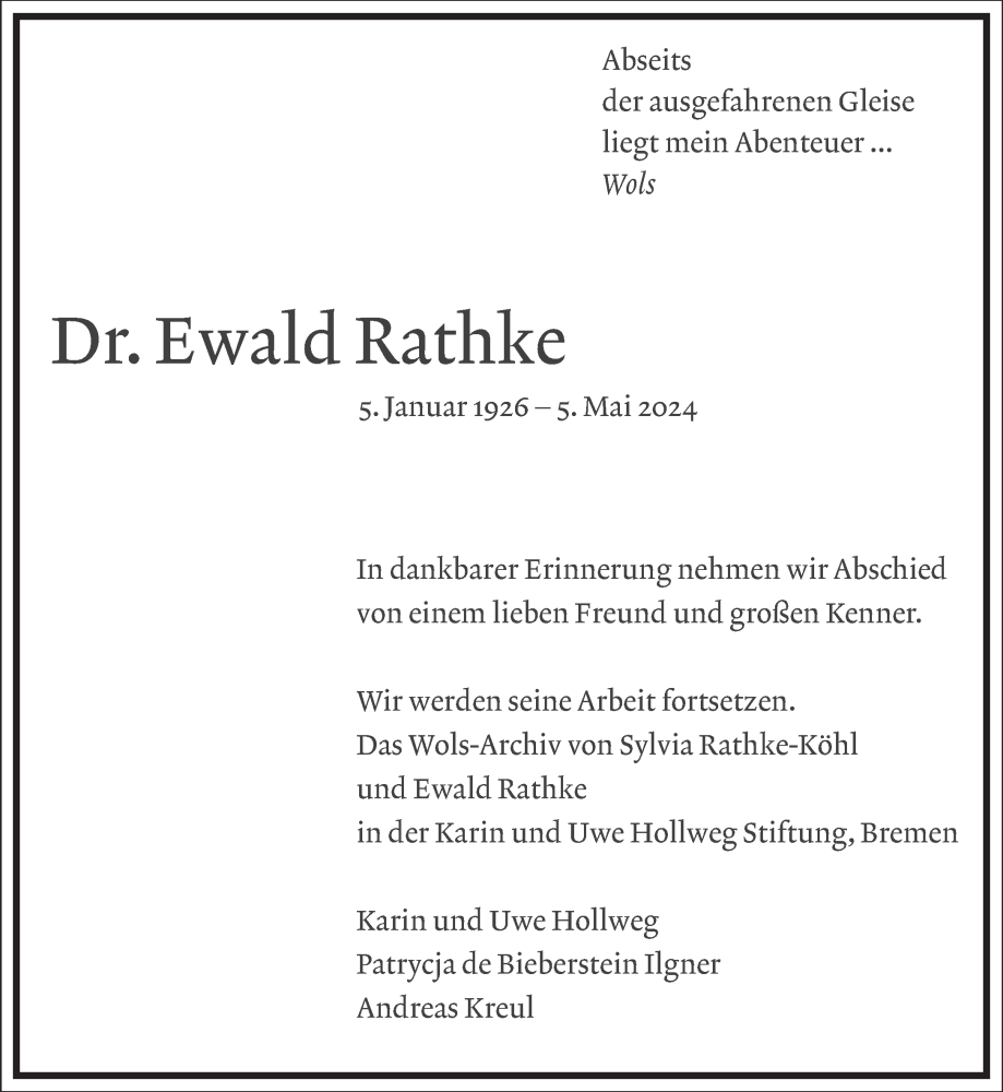  Traueranzeige für Ewald Rathke vom 11.05.2024 aus Frankfurter Allgemeine Zeitung