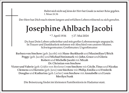 Traueranzeige von Josephine Ahlbach JAcobi von Frankfurter Allgemeine Zeitung