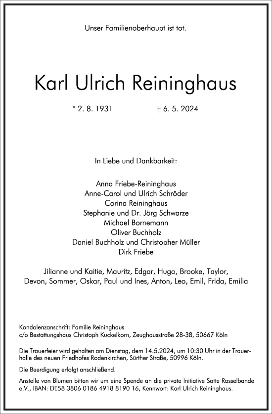Traueranzeige von Karl Ulrich Reininghaus von Frankfurter Allgemeine Zeitung
