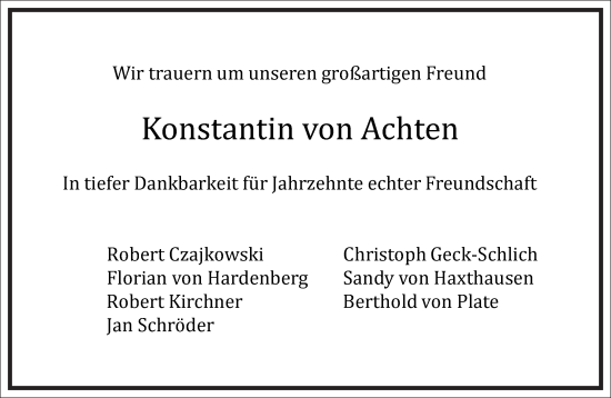 Traueranzeige von Konstantin von Achten von Frankfurter Allgemeine Zeitung