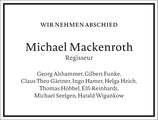 Traueranzeige von Michael Mackenroth von Frankfurter Allgemeine Zeitung