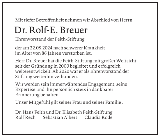 Traueranzeige von Rolf Breuer von Frankfurter Allgemeine Zeitung