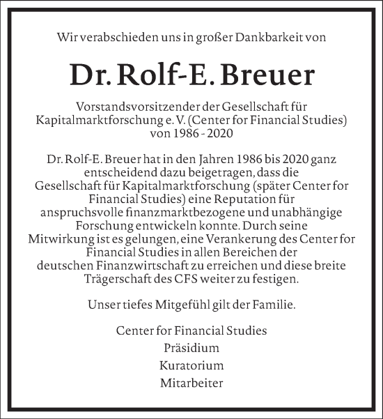 Traueranzeige von Rolf-Ernst Breuer von Frankfurter Allgemeine Zeitung