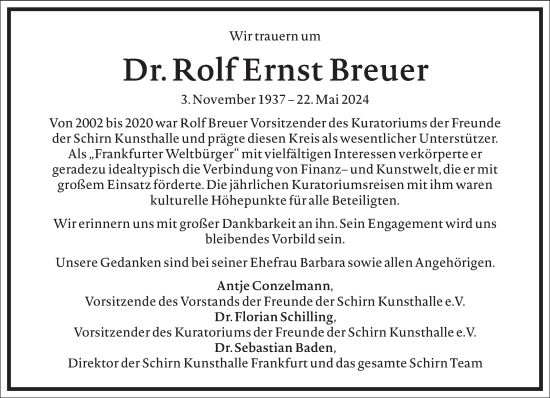 Traueranzeige von Rolf Ernst Breuer von Frankfurter Allgemeine Zeitung