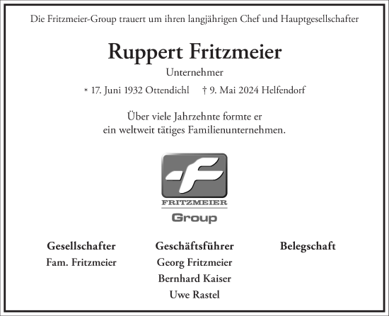Traueranzeige von Ruppert Fritzmeier von Frankfurter Allgemeine Zeitung
