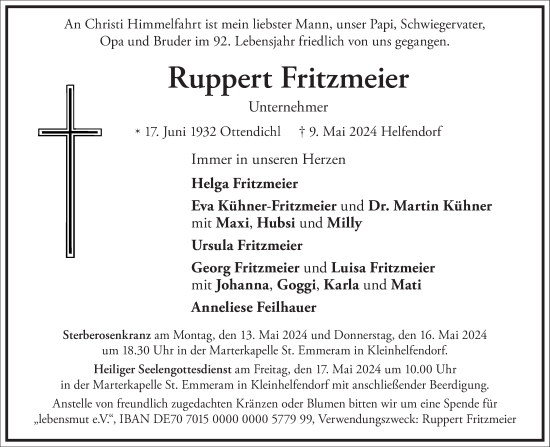 Traueranzeige von Ruppert Fritzmeier von Frankfurter Allgemeine Zeitung