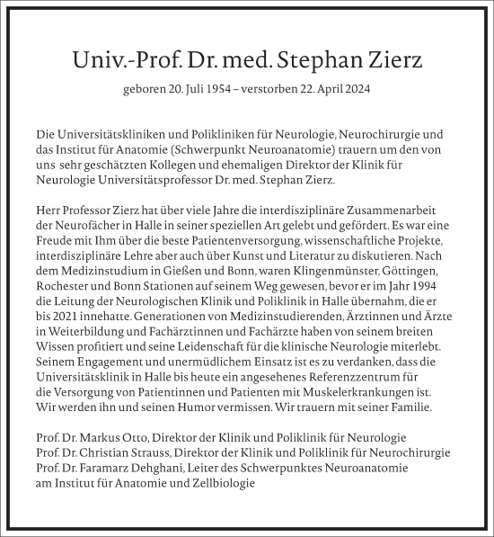 Traueranzeige von Stephan Zierz von Frankfurter Allgemeine Zeitung