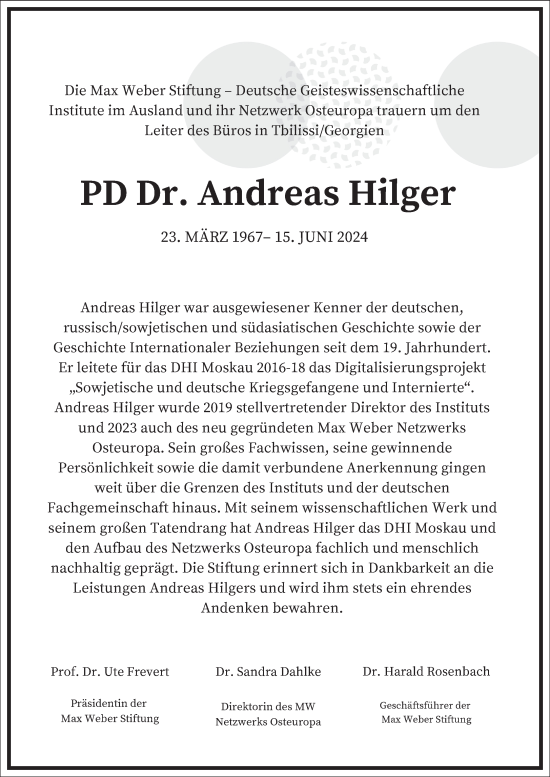 Traueranzeige von Andreas Hilger von Frankfurter Allgemeine Zeitung