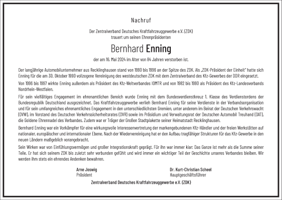 Traueranzeige von Bernhard Enning von Frankfurter Allgemeine Zeitung