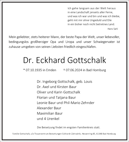 Traueranzeige von Eckhard Gottschalk von Frankfurter Allgemeine Zeitung
