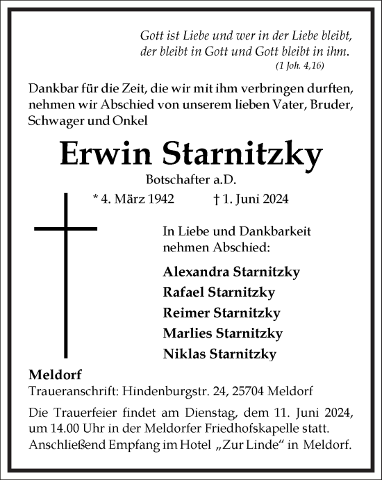 Traueranzeige von Erwin Starnitzky von Frankfurter Allgemeine Zeitung