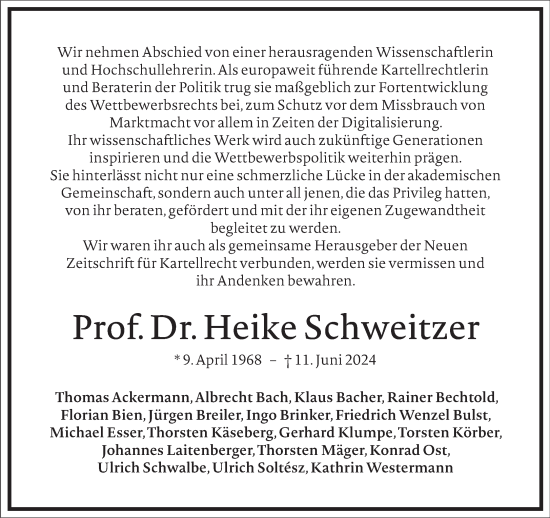 Traueranzeige von Heike Schweitzer von Frankfurter Allgemeine Zeitung