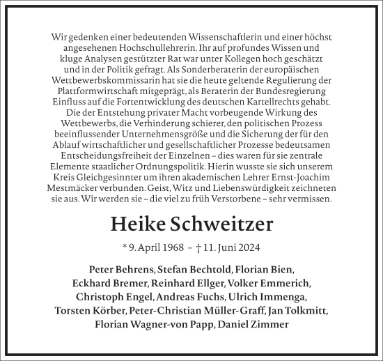 Traueranzeige von Heike Schweitzer von Frankfurter Allgemeine Zeitung