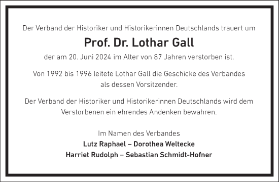 Traueranzeige von Lothar Gall von Frankfurter Allgemeine Zeitung