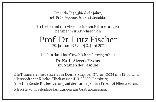 Traueranzeige von Lutz Fischer von Frankfurter Allgemeine Zeitung