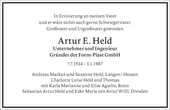 Traueranzeige von Artur E. Held von Frankfurter Allgemeine Zeitung