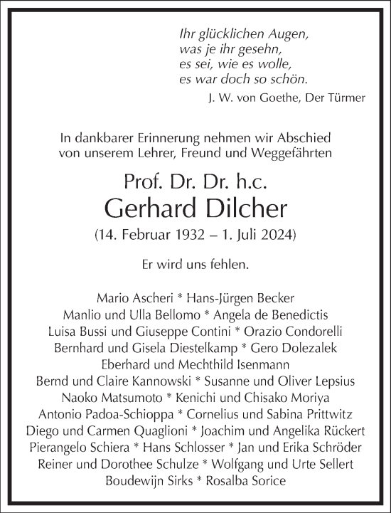 Traueranzeige von Gerhard Dilcher von Frankfurter Allgemeine Zeitung