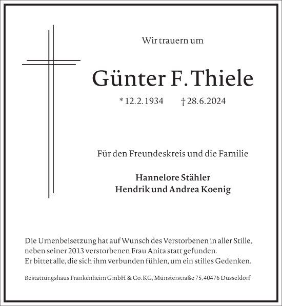 Traueranzeige von Günter F. Thiele von Frankfurter Allgemeine Zeitung