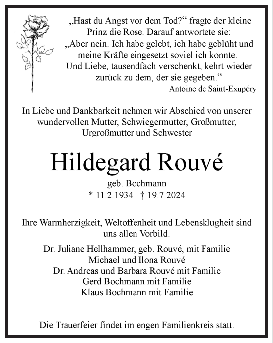 Traueranzeige von Hildegard Rouve von Frankfurter Allgemeine Zeitung